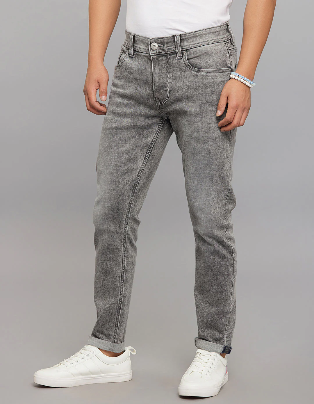 Grey Low-Rise Tapered Ankle Length Classic Stretch Jeans - Image 3