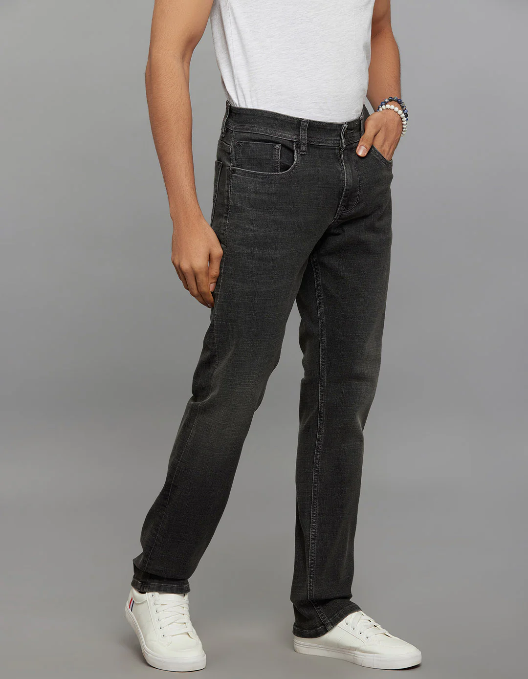 Grey Mid-Rise Slim Straight Fit Classic Stretch Jeans - Image 4