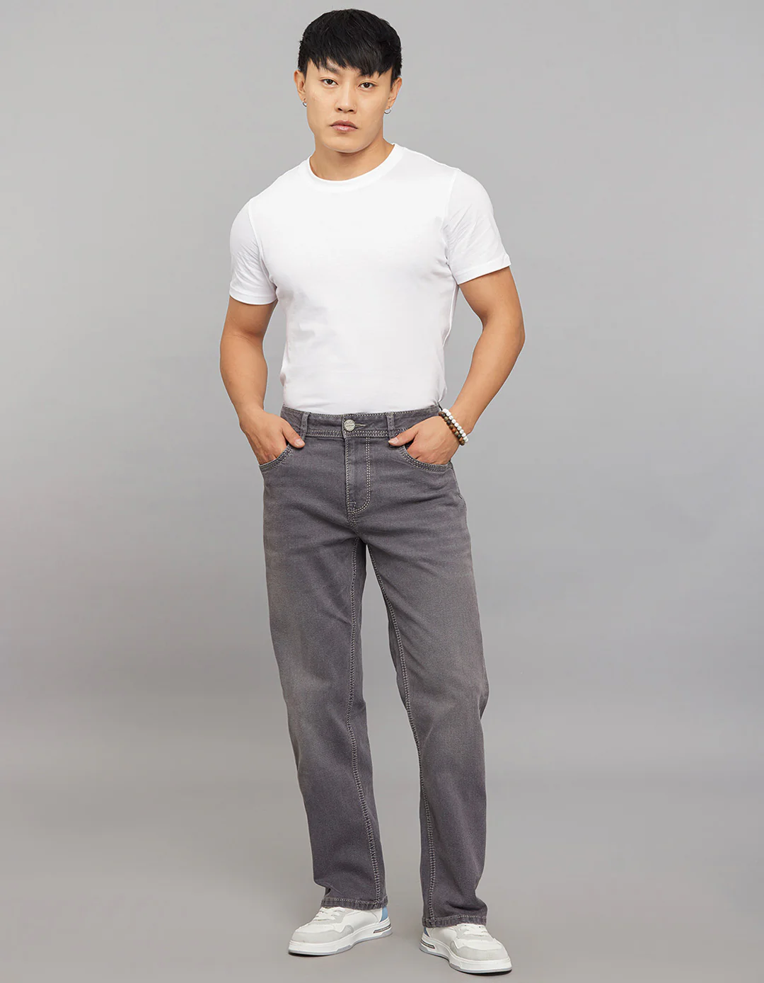 Grey Midrise, Comfort And Straight Crop Length Stretch Jeans - Image 2