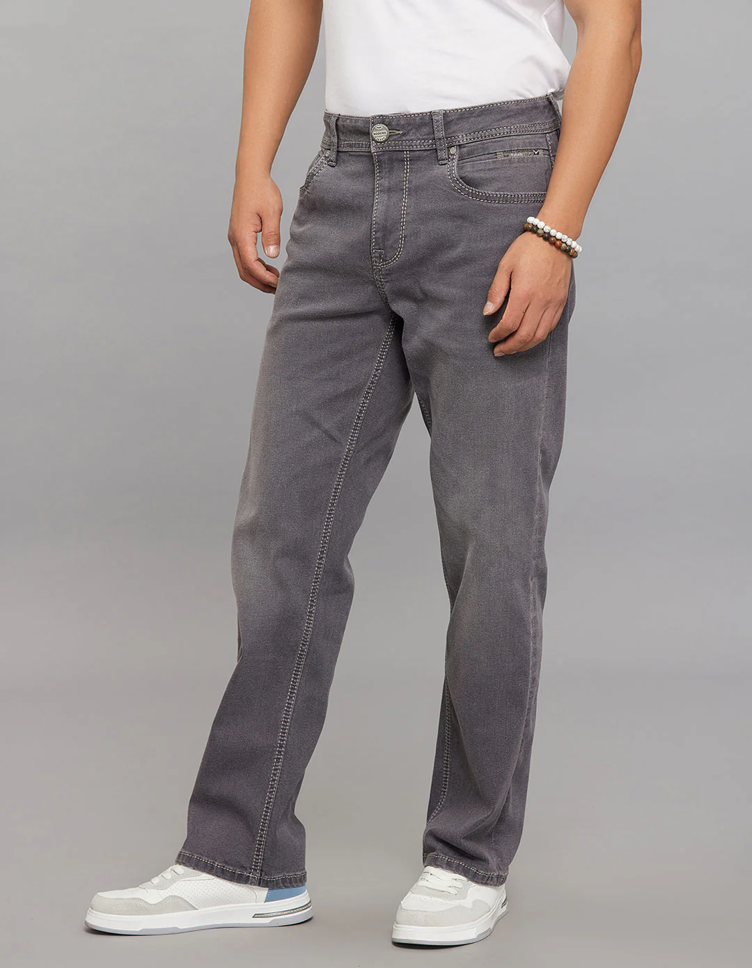 Grey Midrise, Comfort And Straight Crop Length Stretch Jeans - Image 3