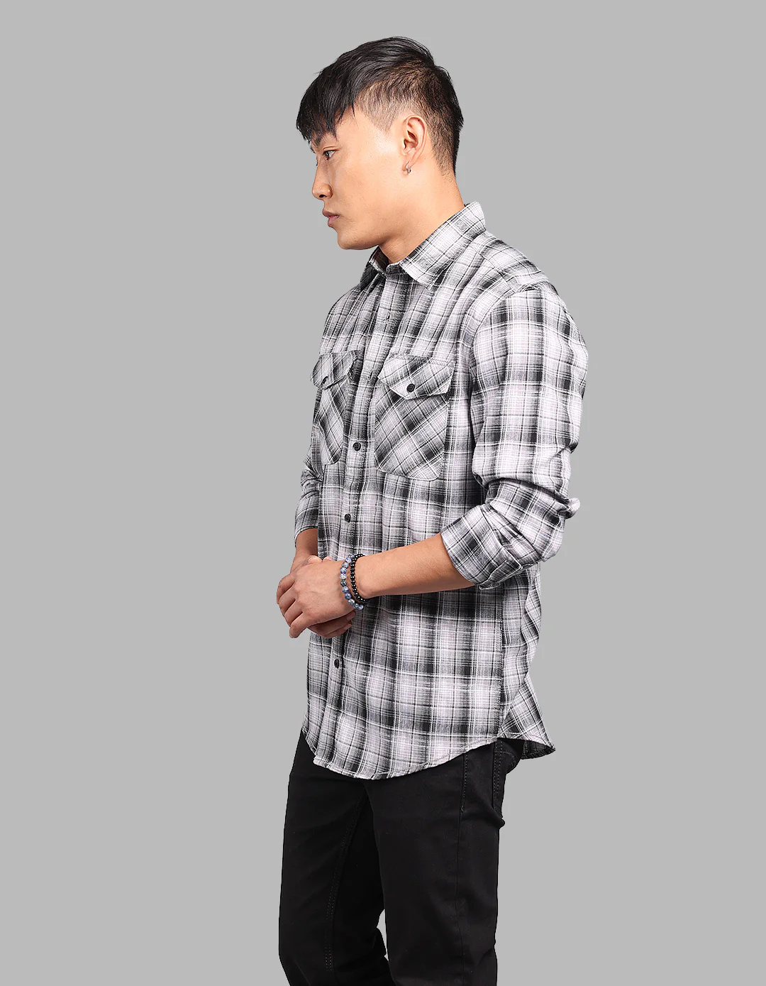 Grey Black Full Sleeve Check Shirt - Image 3