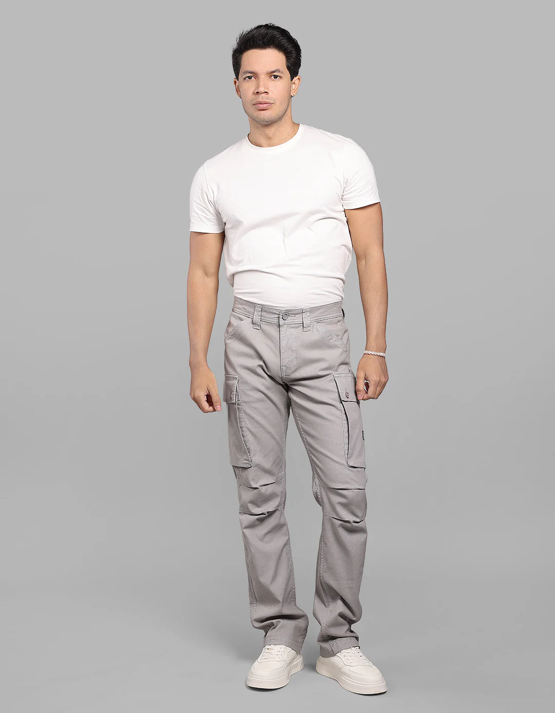 Grey Comfort Straight Fit Stretch Cargo Pants - Image 2