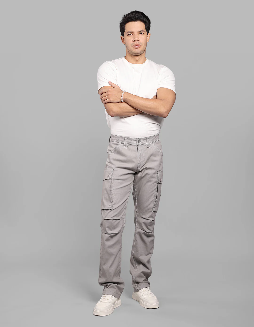 Grey Comfort Straight Fit Stretch Cargo Pants - Image 3