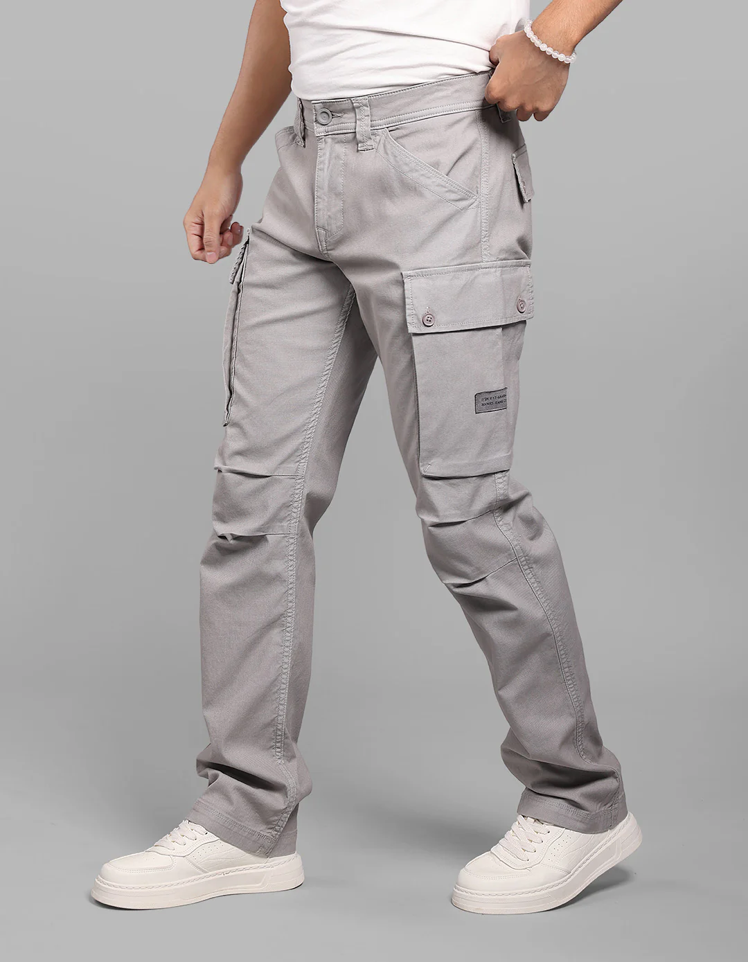 Grey Comfort Straight Fit Stretch Cargo Pants - Image 4