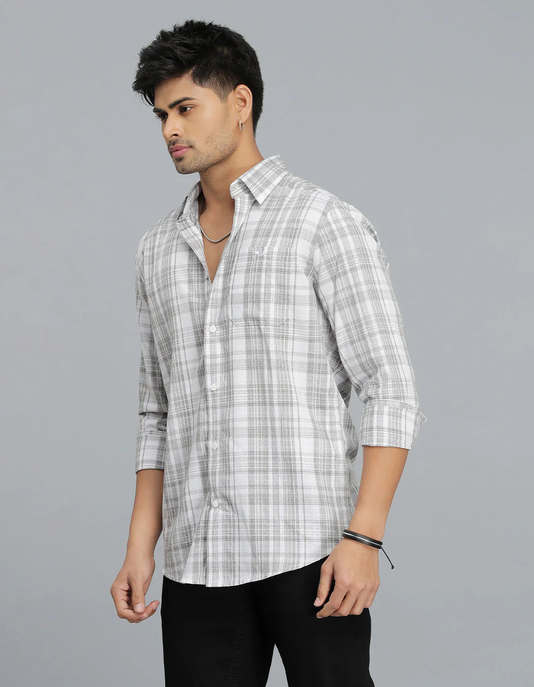 Grey Full Sleeves Check Shirt - Image 3