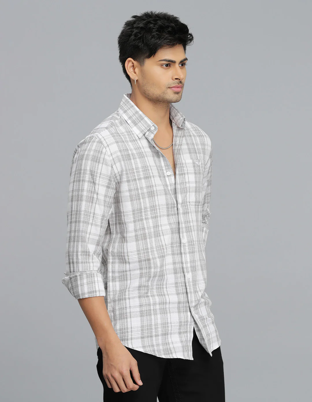 Grey Full Sleeves Check Shirt - Image 4