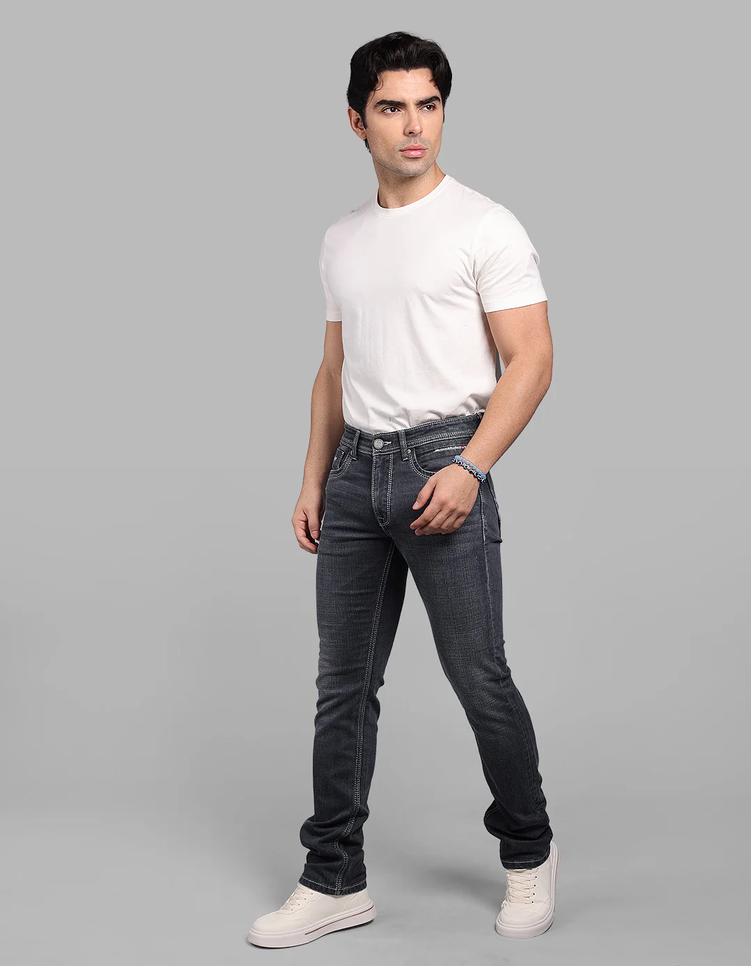 Grey Mid-Rise Slim Straight Fit Stretch Jeans - Image 2