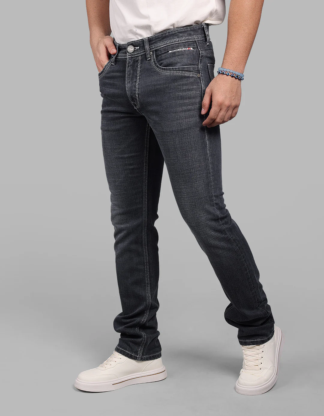 Grey Mid-Rise Slim Straight Fit Stretch Jeans - Image 5
