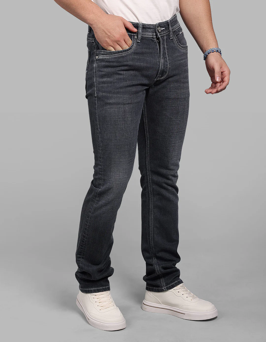 Grey Mid-Rise Slim Straight Fit Stretch Jeans - Image 6
