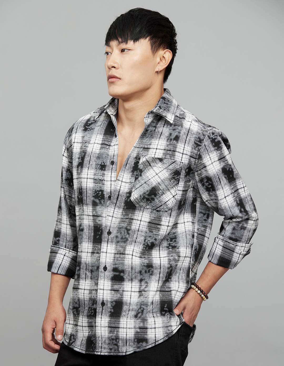 Grey White Full Sleeves Check Shirt - Image 3
