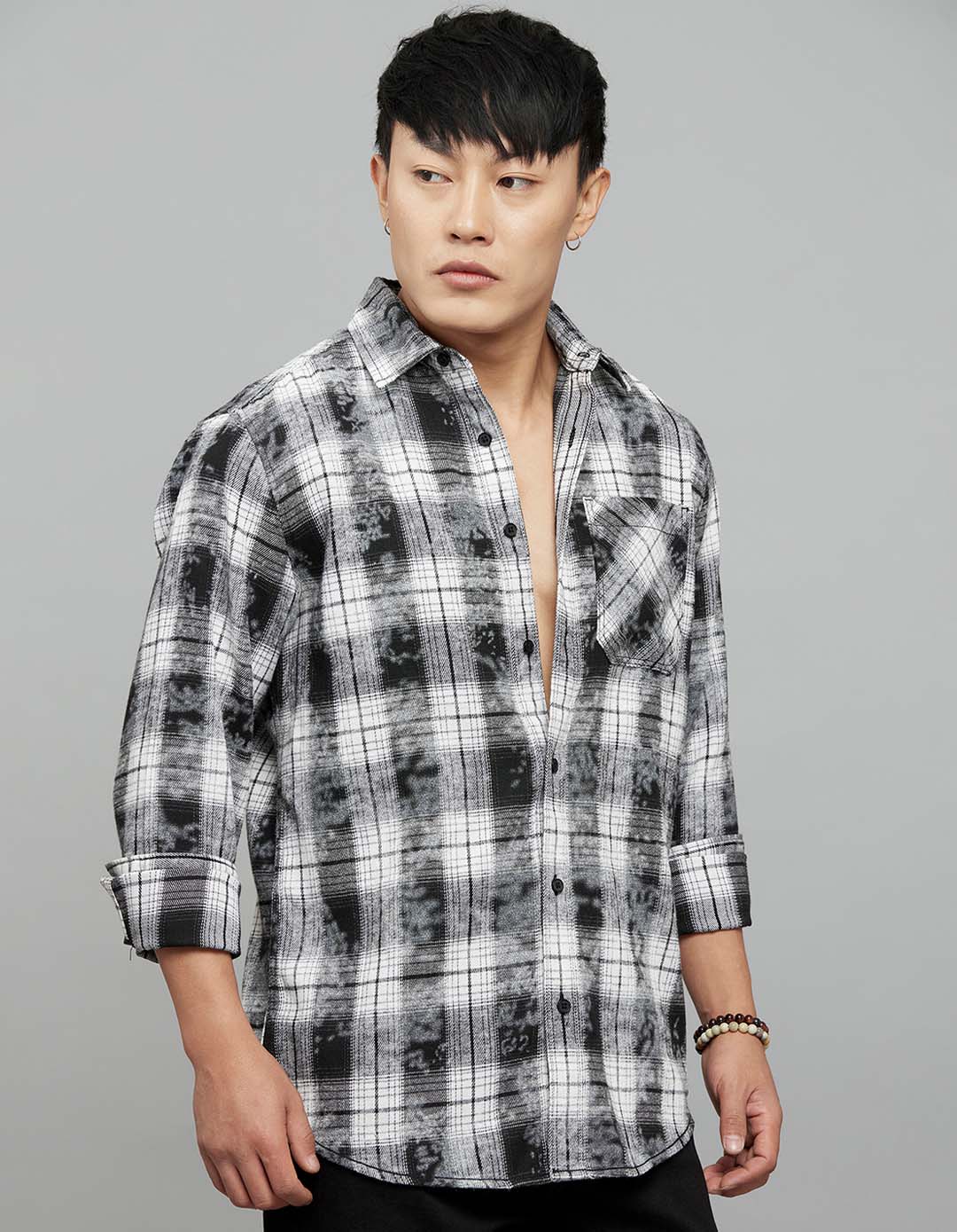 Grey White Full Sleeves Check Shirt - Image 4