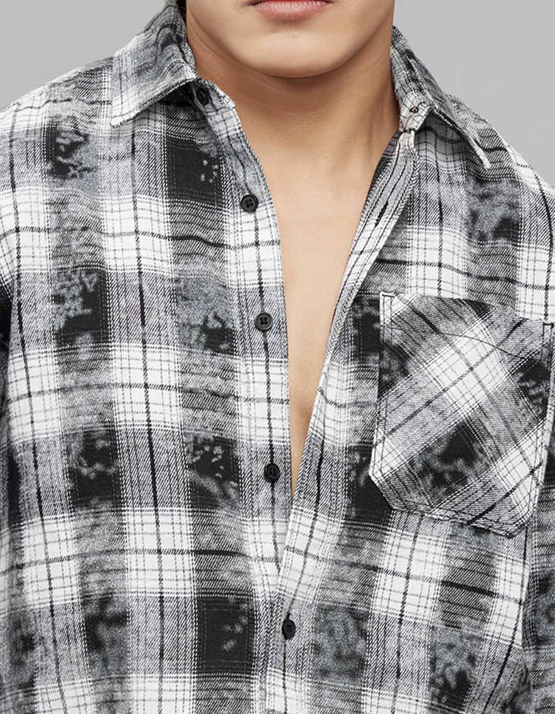 Grey White Full Sleeves Check Shirt - Image 5