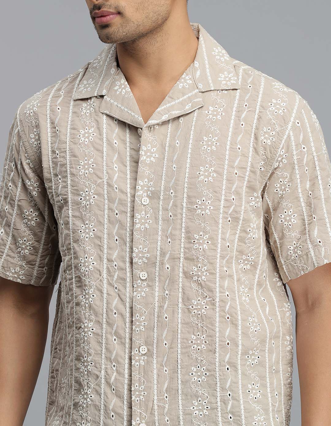 Ivory 100% Cotton Half Sleeves Textured Dobby Shirt - Image 6