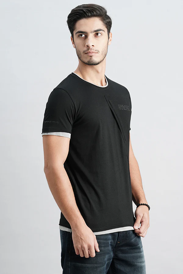 Jet Balck Half Sleeve Round Neck Tee - Image 3