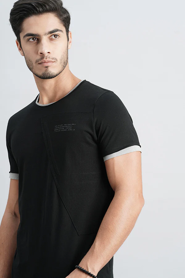 Jet Balck Half Sleeve Round Neck Tee - Image 6