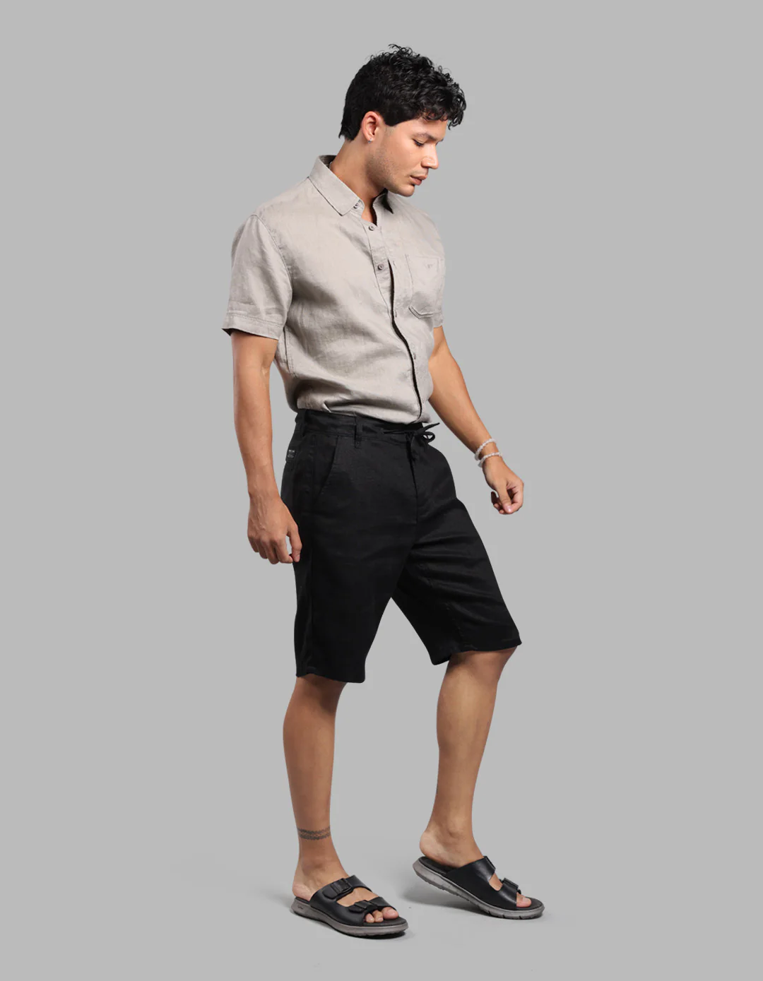 Jet Black 100% Linen Short - Image 3
