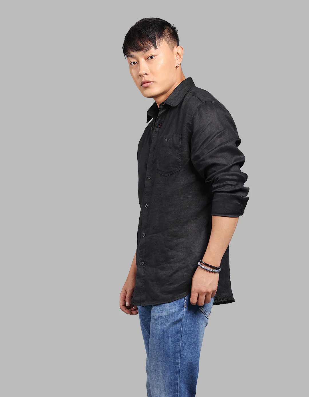 Jet Black Full Sleeve 100% Linen Shirt - Image 3