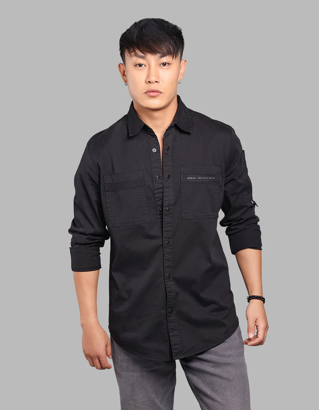 Jet Black Full Sleeve Stretch Cargo Shirt