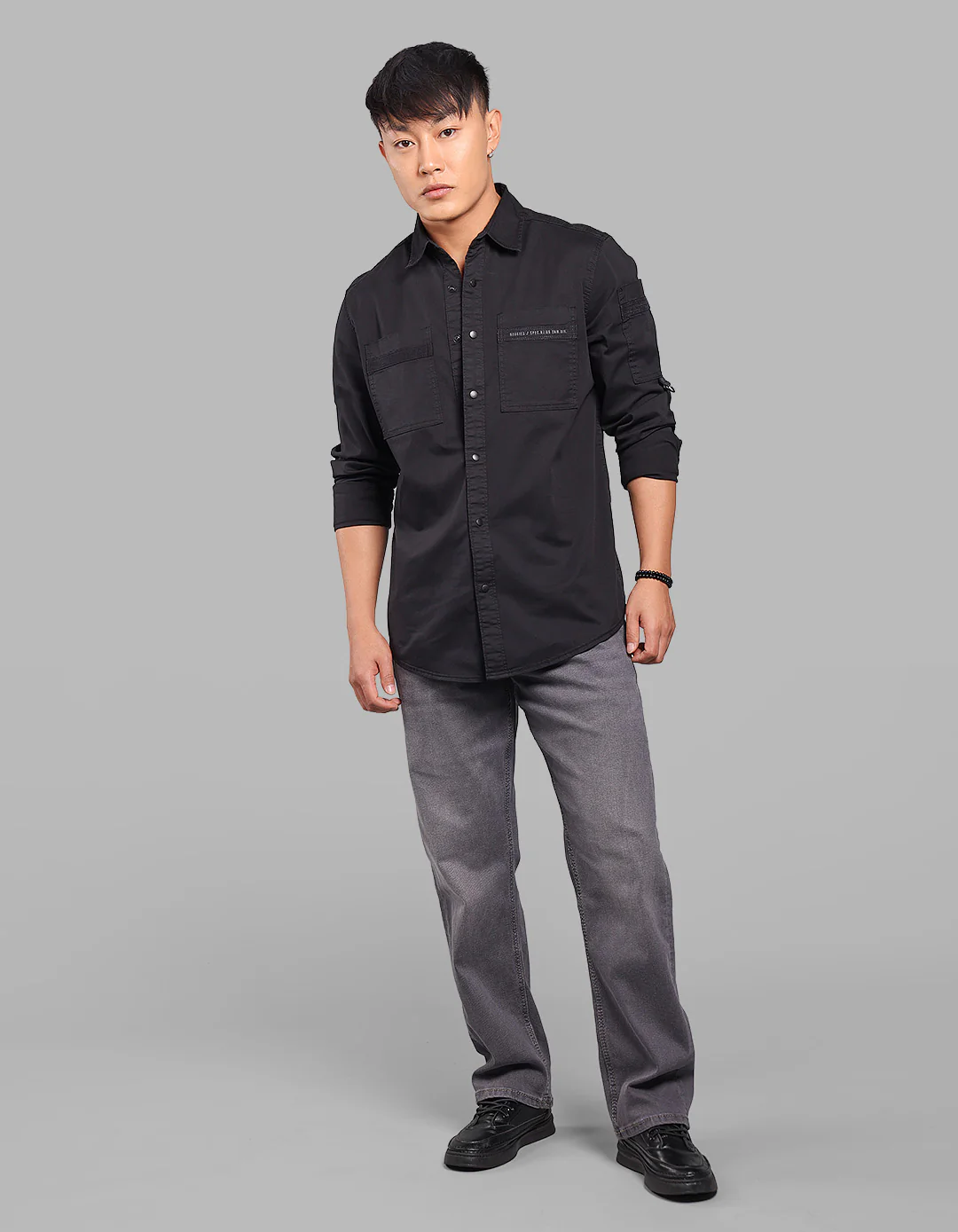 Jet Black Full Sleeve Stretch Cargo Shirt - Image 2