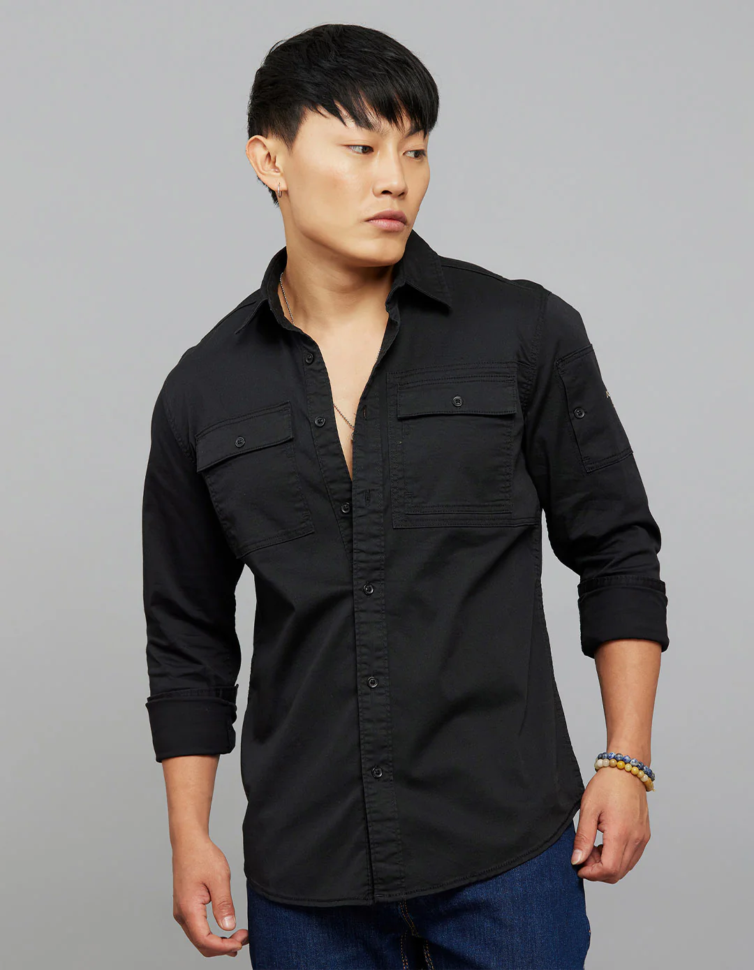 Jet Black Full Sleeves Cargo Shirt