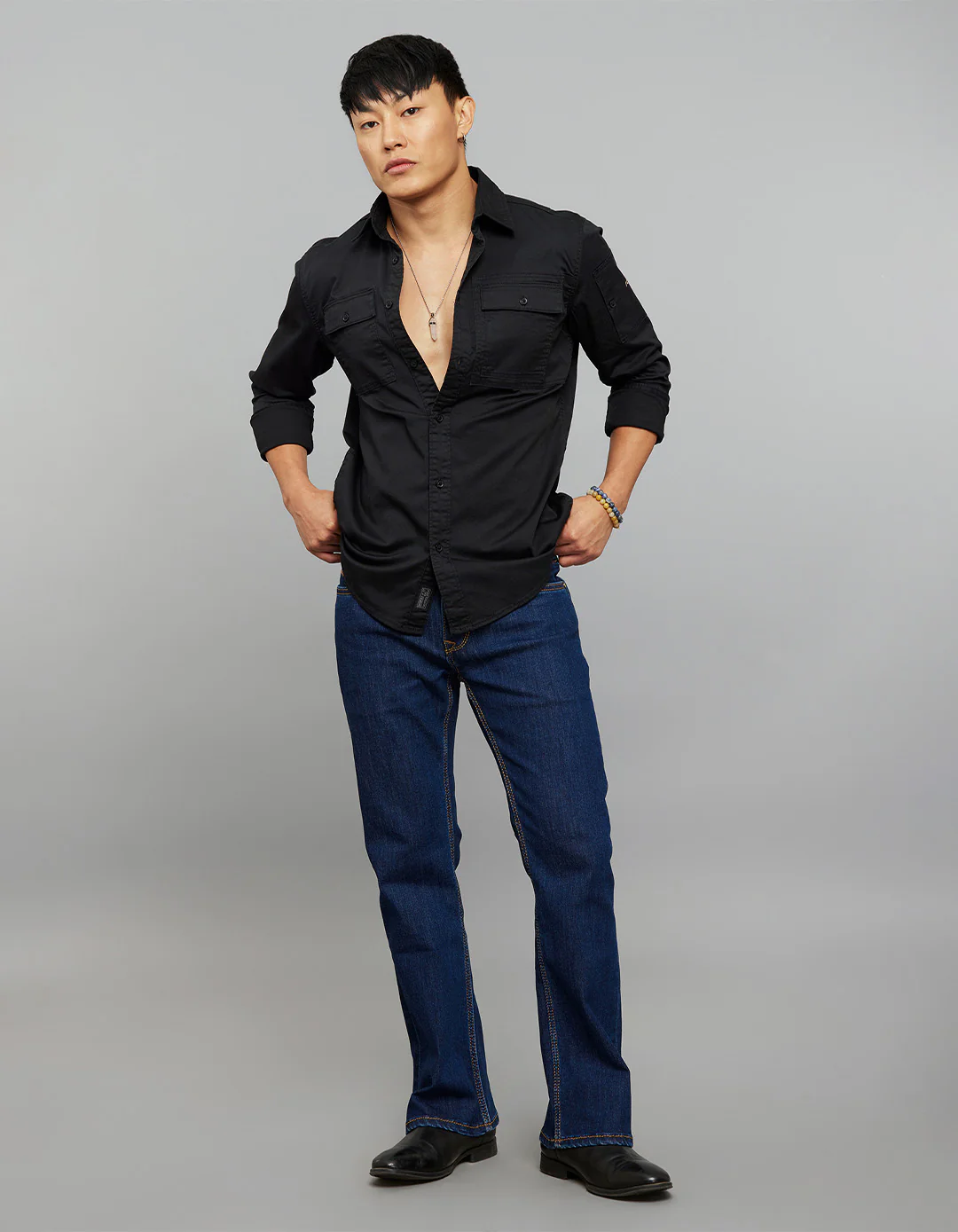 Jet Black Full Sleeves Cargo Shirt - Image 2