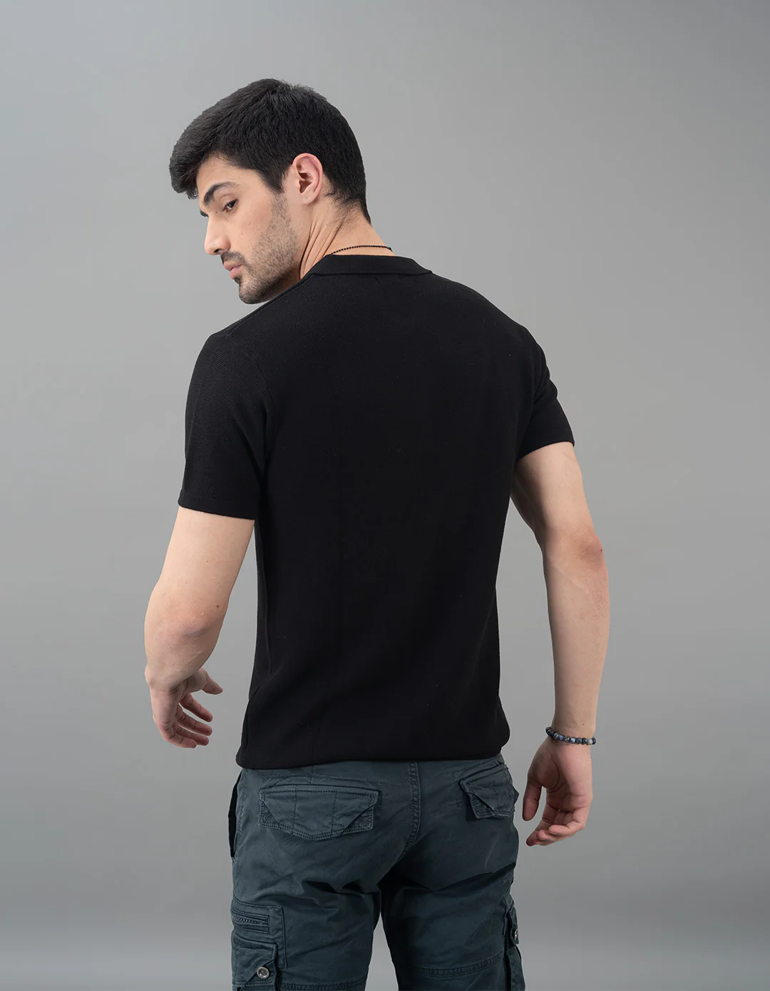 Jet Black Half Sleeves Flatknit Polo Tee - Image 5