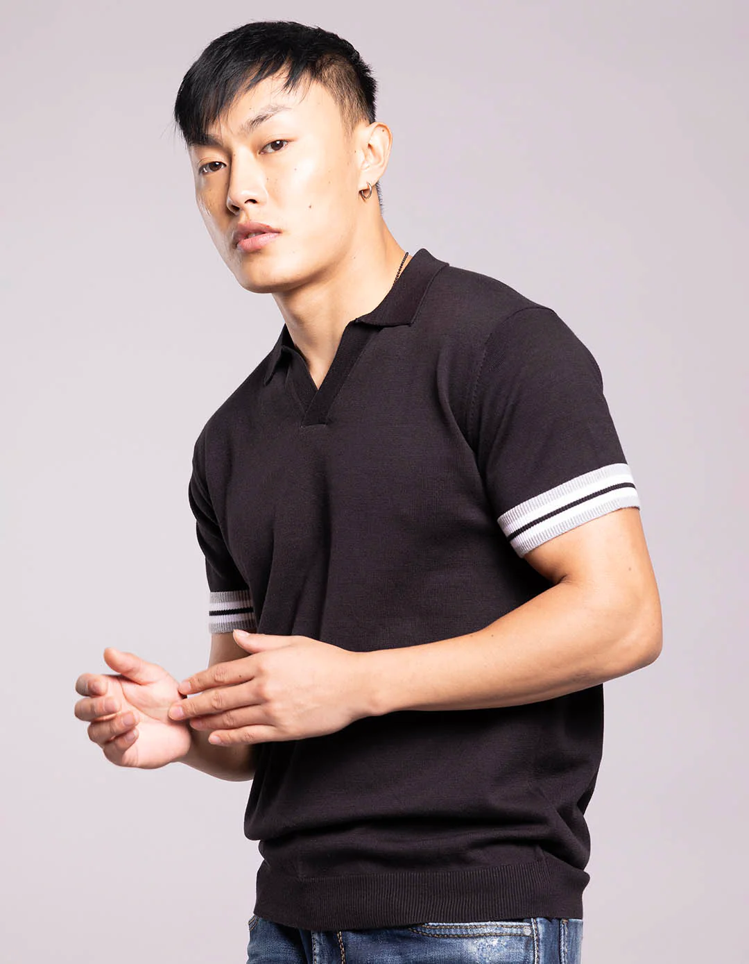 Jet Black Half Sleeves Flatknit Polo Tee - Image 3