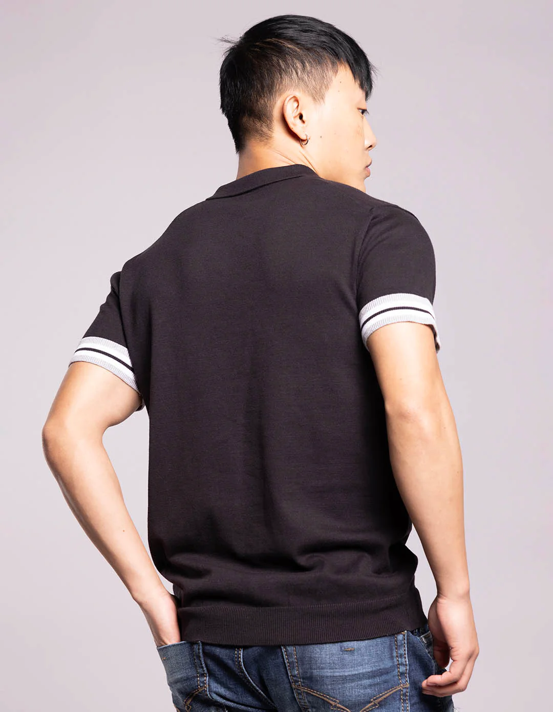 Jet Black Half Sleeves Flatknit Polo Tee - Image 4