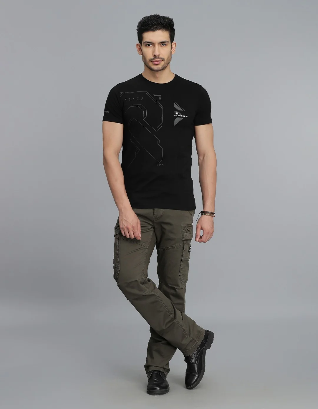 Jet Black Half Sleeves Round Neck Tee - Image 2