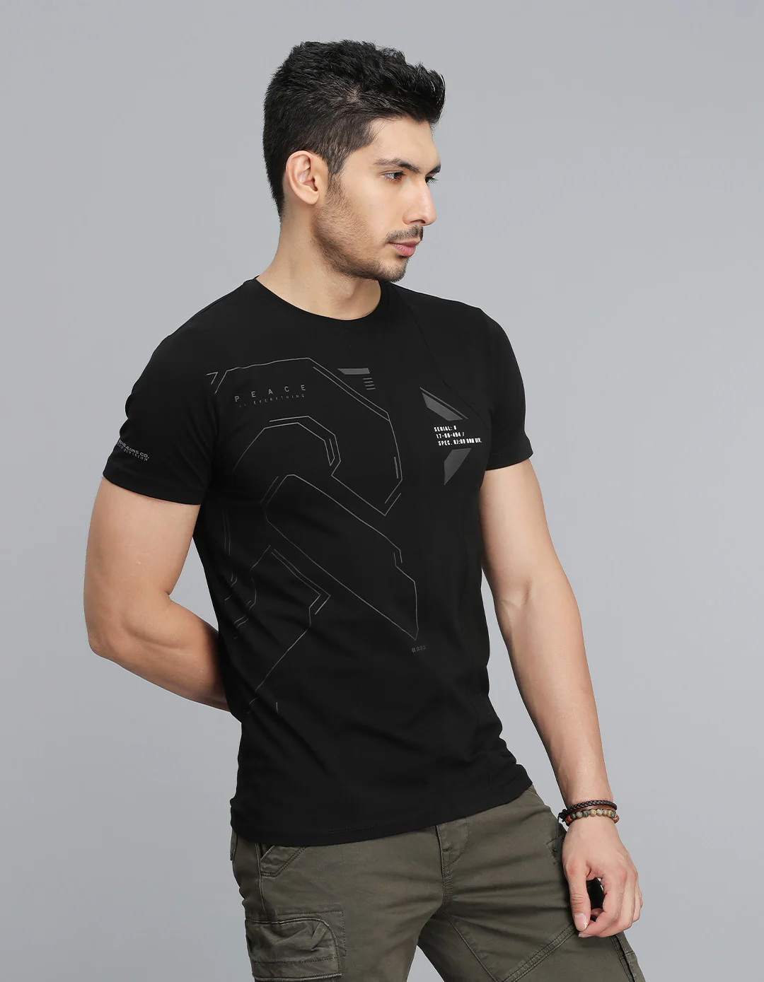 Jet Black Half Sleeves Round Neck Tee - Image 4