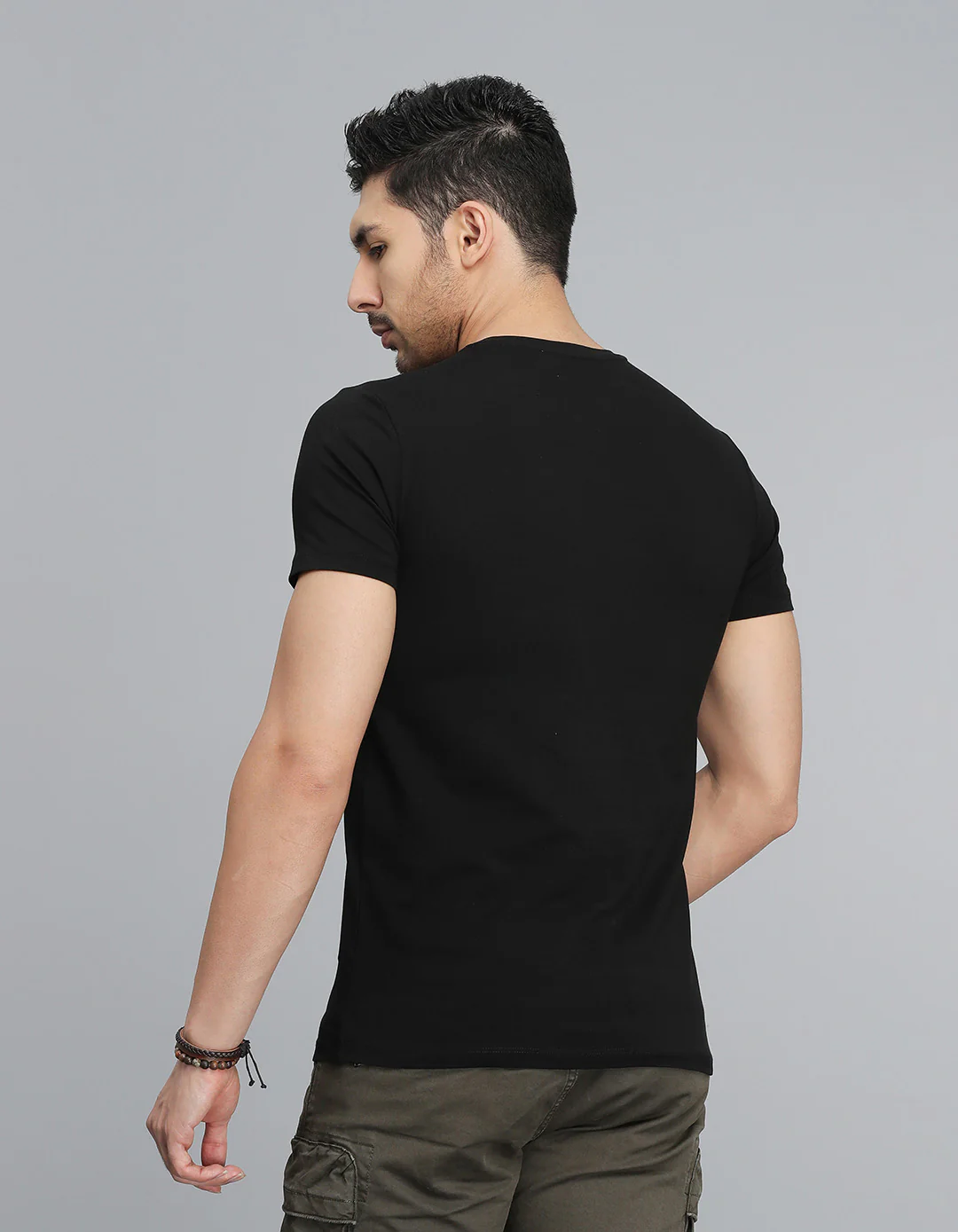 Jet Black Half Sleeves Round Neck Tee - Image 5