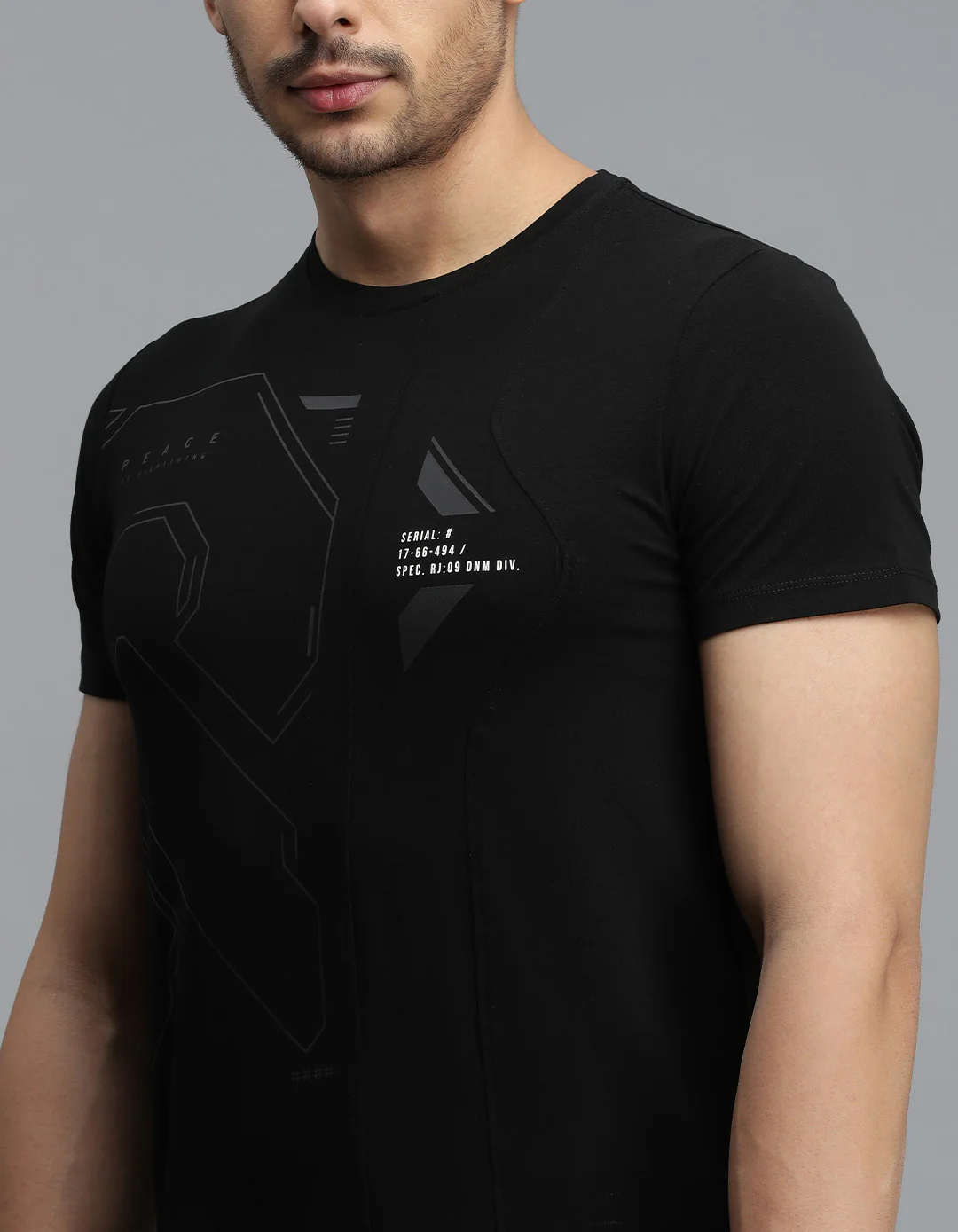 Jet Black Half Sleeves Round Neck Tee - Image 6