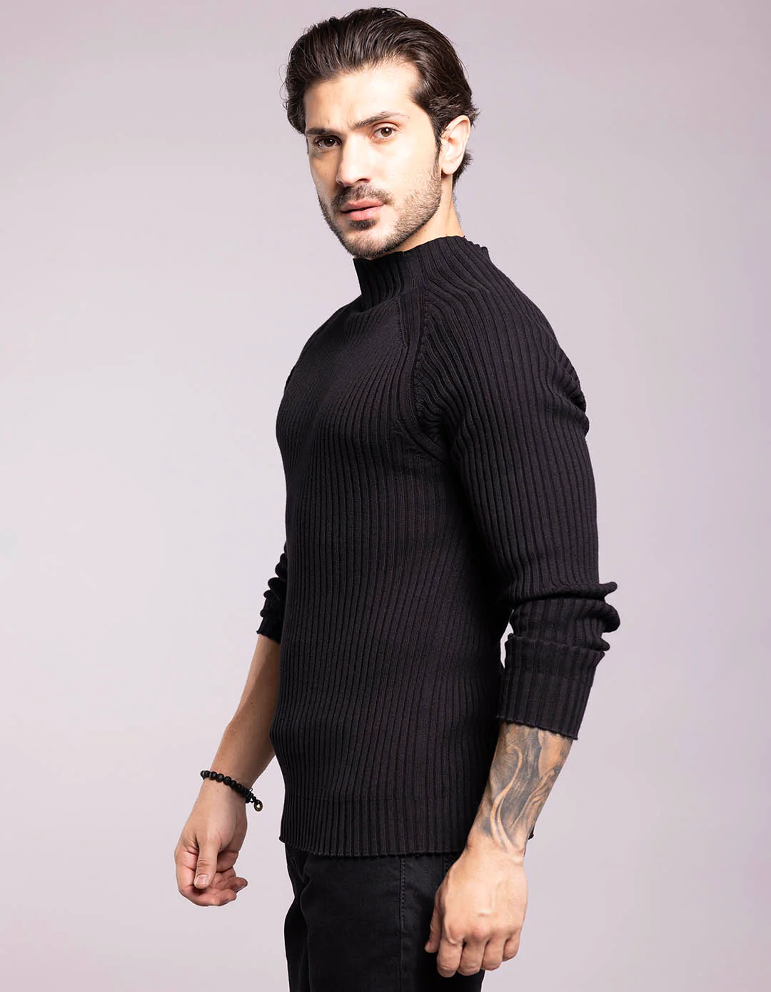 Jet Black High Neck Pullover Sweater - Image 3