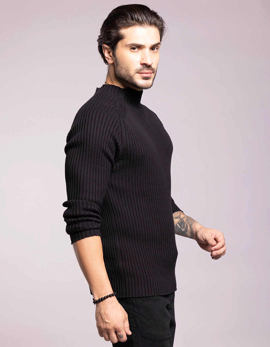 Jet Black High Neck Pullover Sweater - Image 4