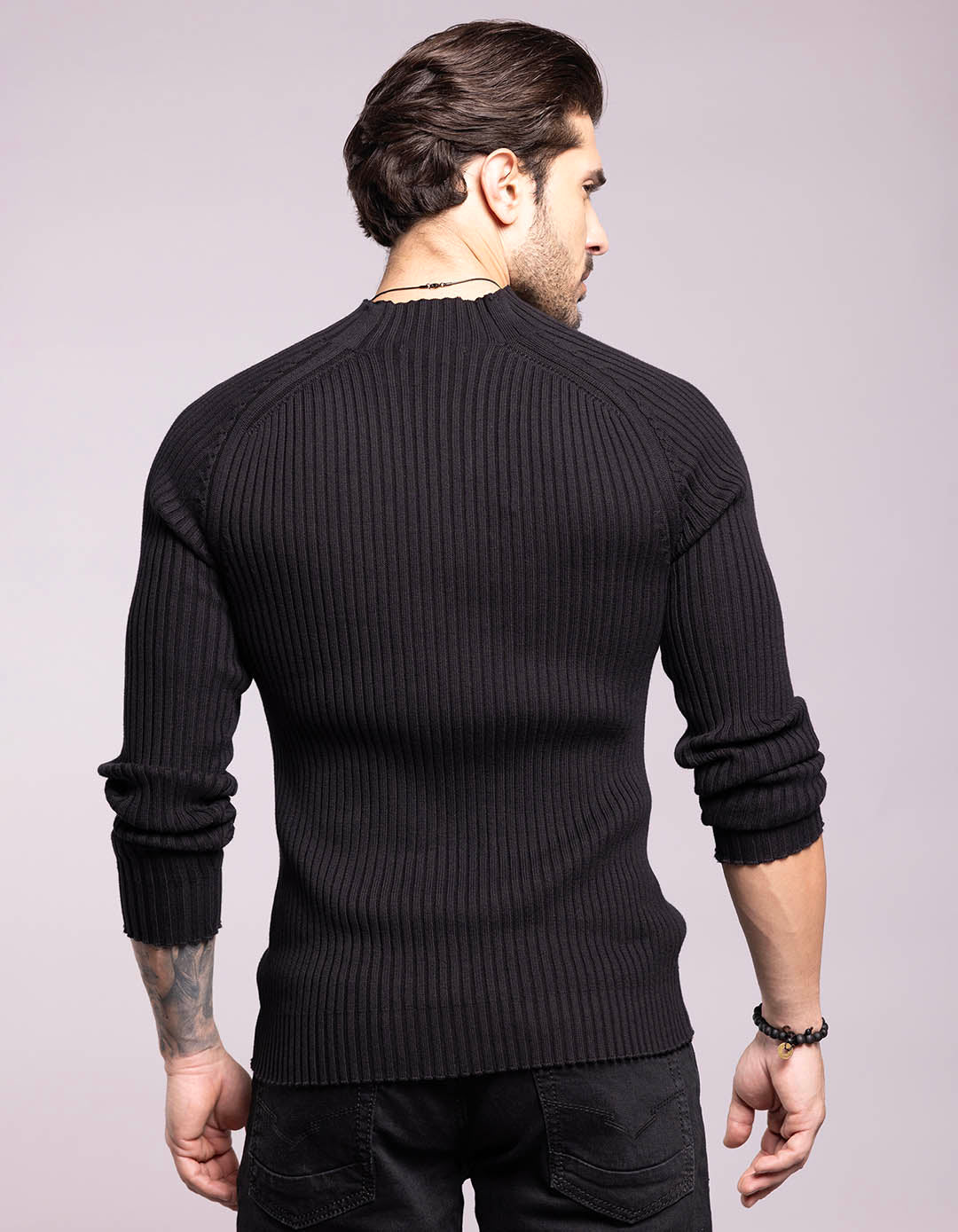 Jet Black High Neck Pullover Sweater - Image 5