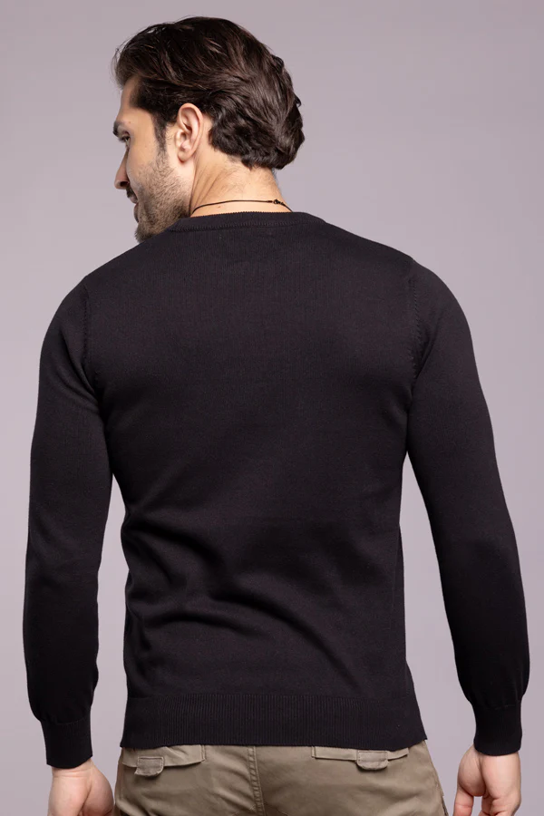 Jet Black Round Neck Flatknit Tee - Image 5