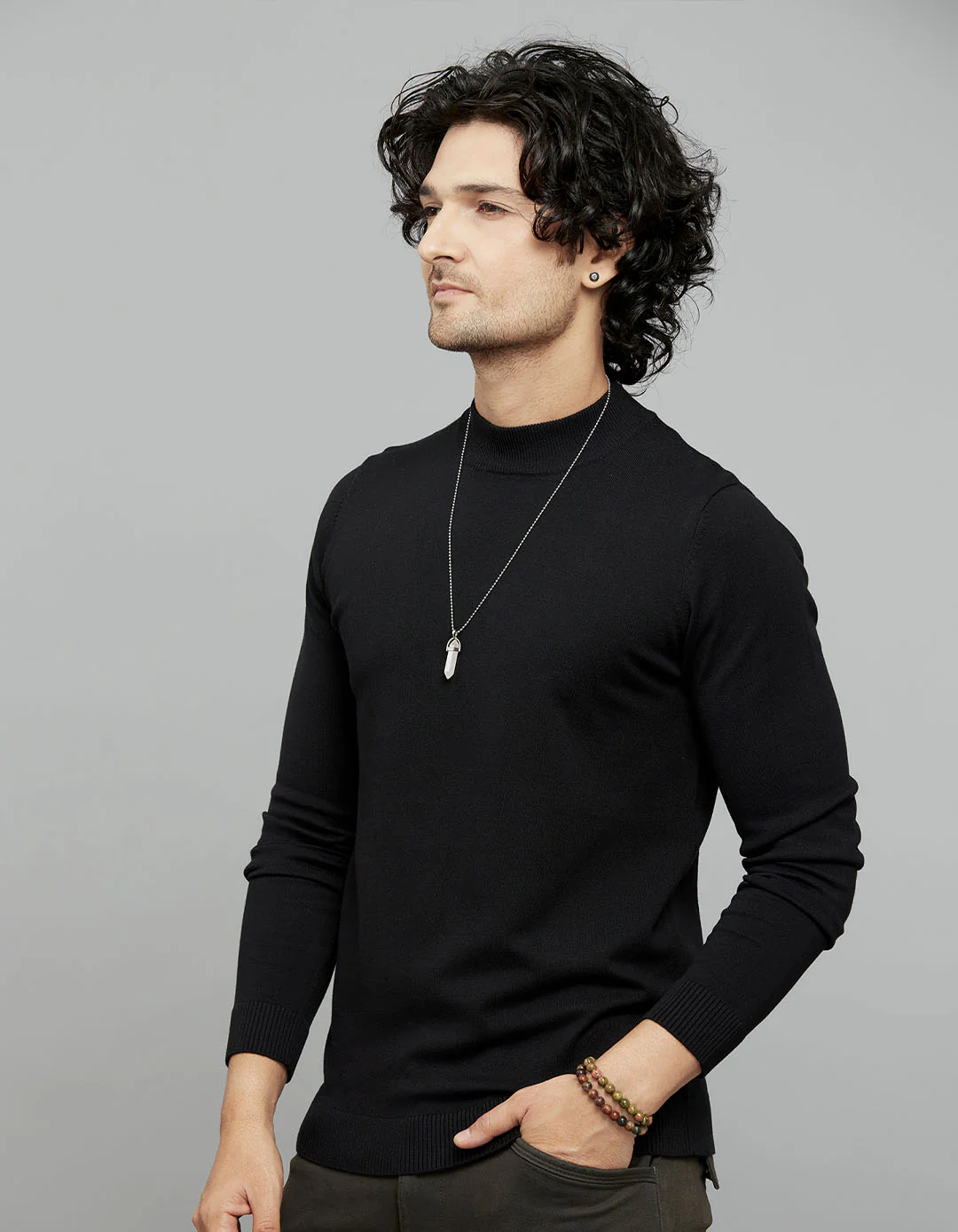 Jet Black Round Neck Full Sleeves Flatknit - Image 4