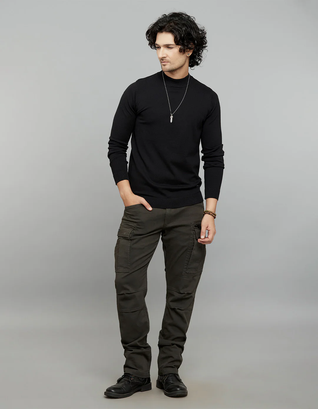 Jet Black Round Neck Full Sleeves Flatknit - Image 6