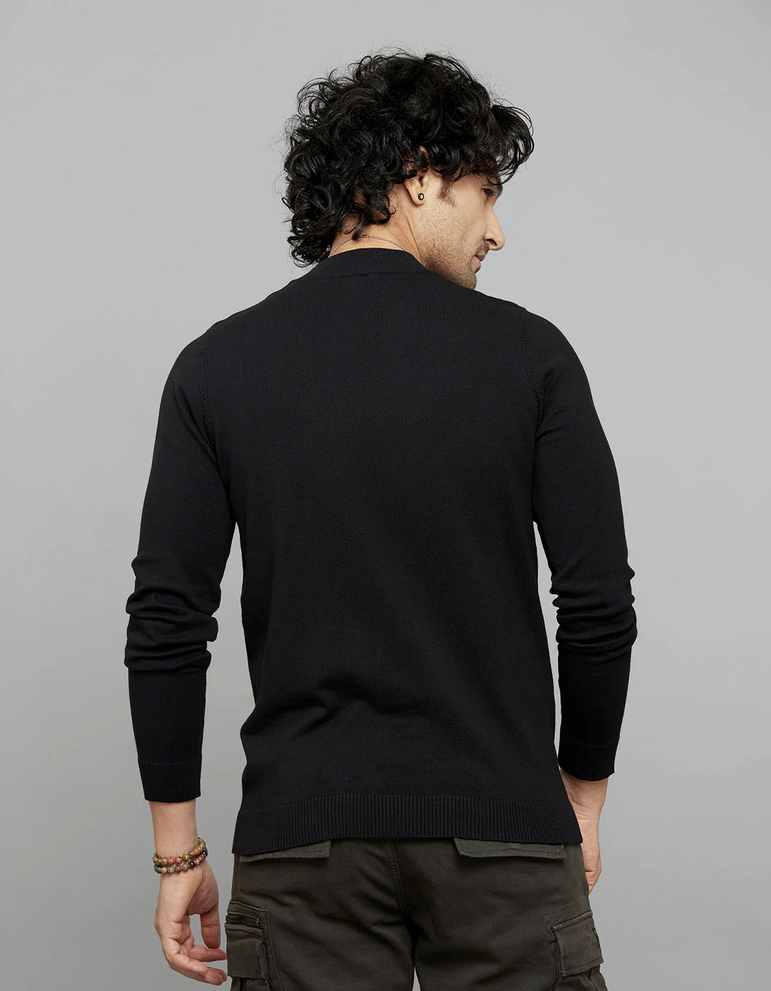 Jet Black Round Neck Full Sleeves Flatknit - Image 8
