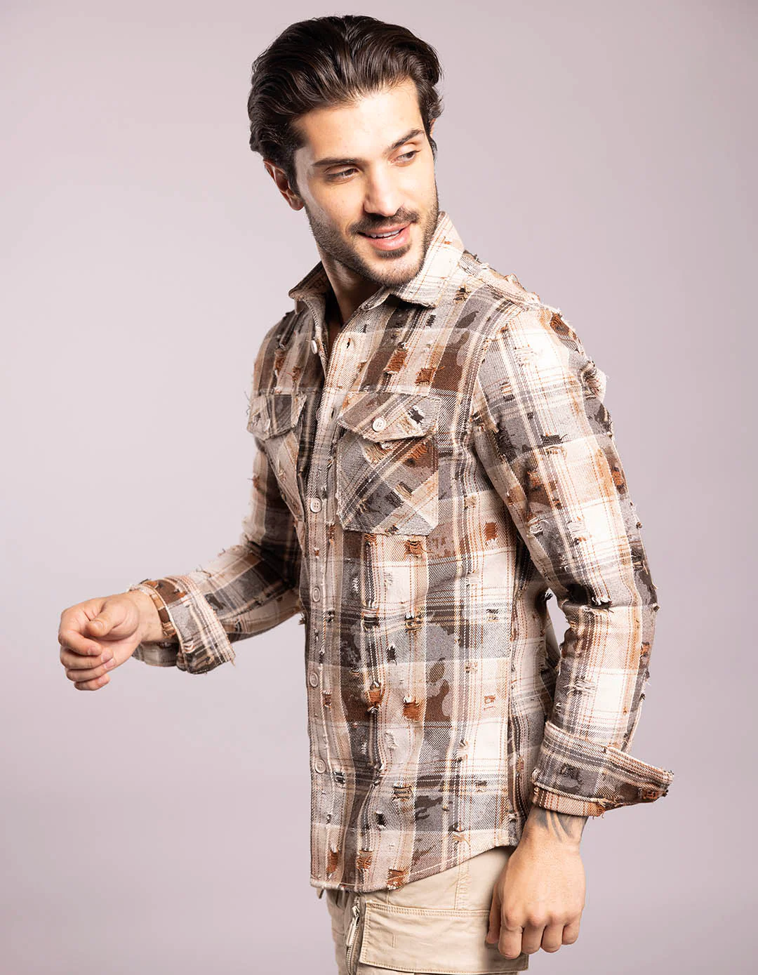 Khaki Full Sleeves Check Shirt - Image 3