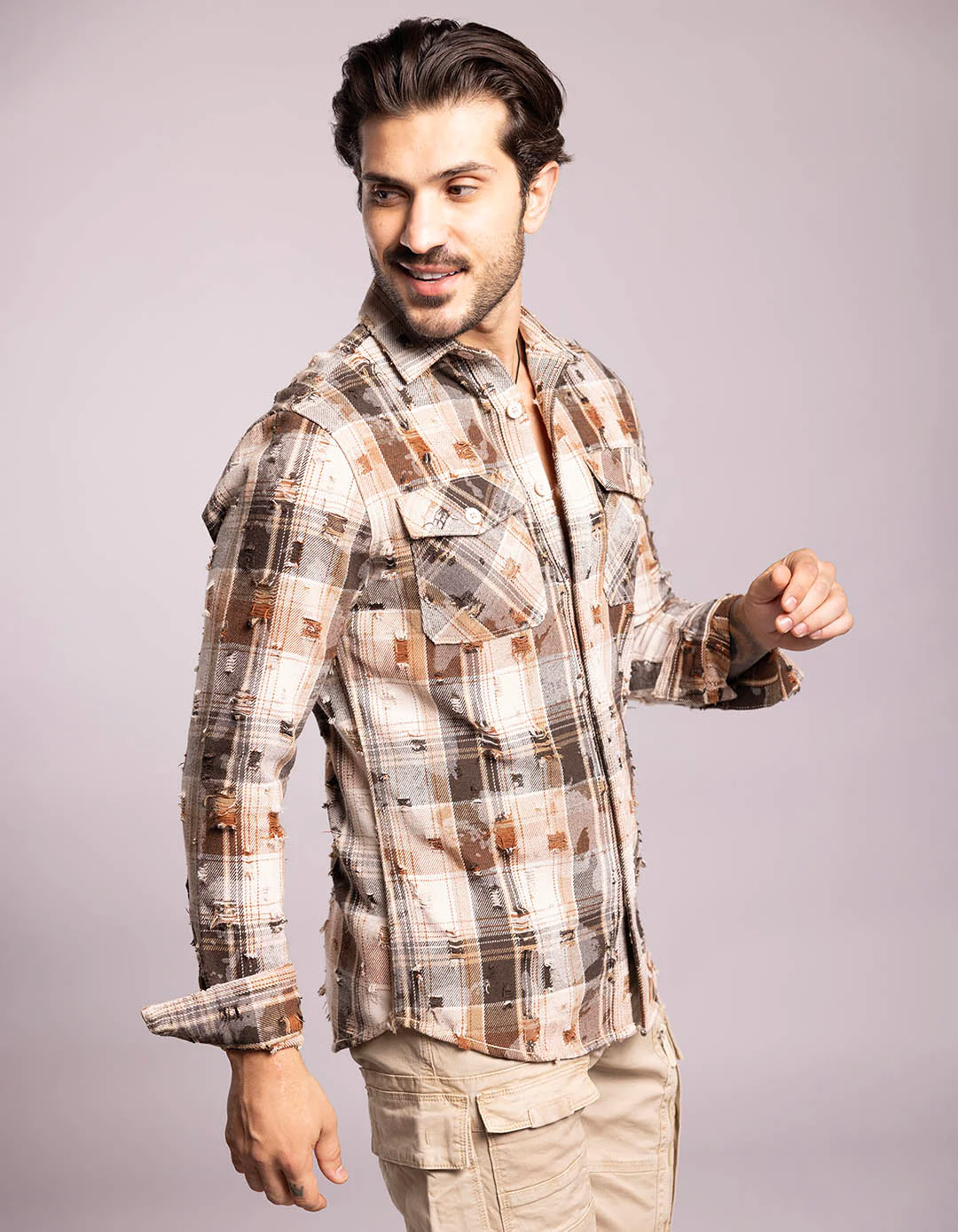 Khaki Full Sleeves Check Shirt - Image 4