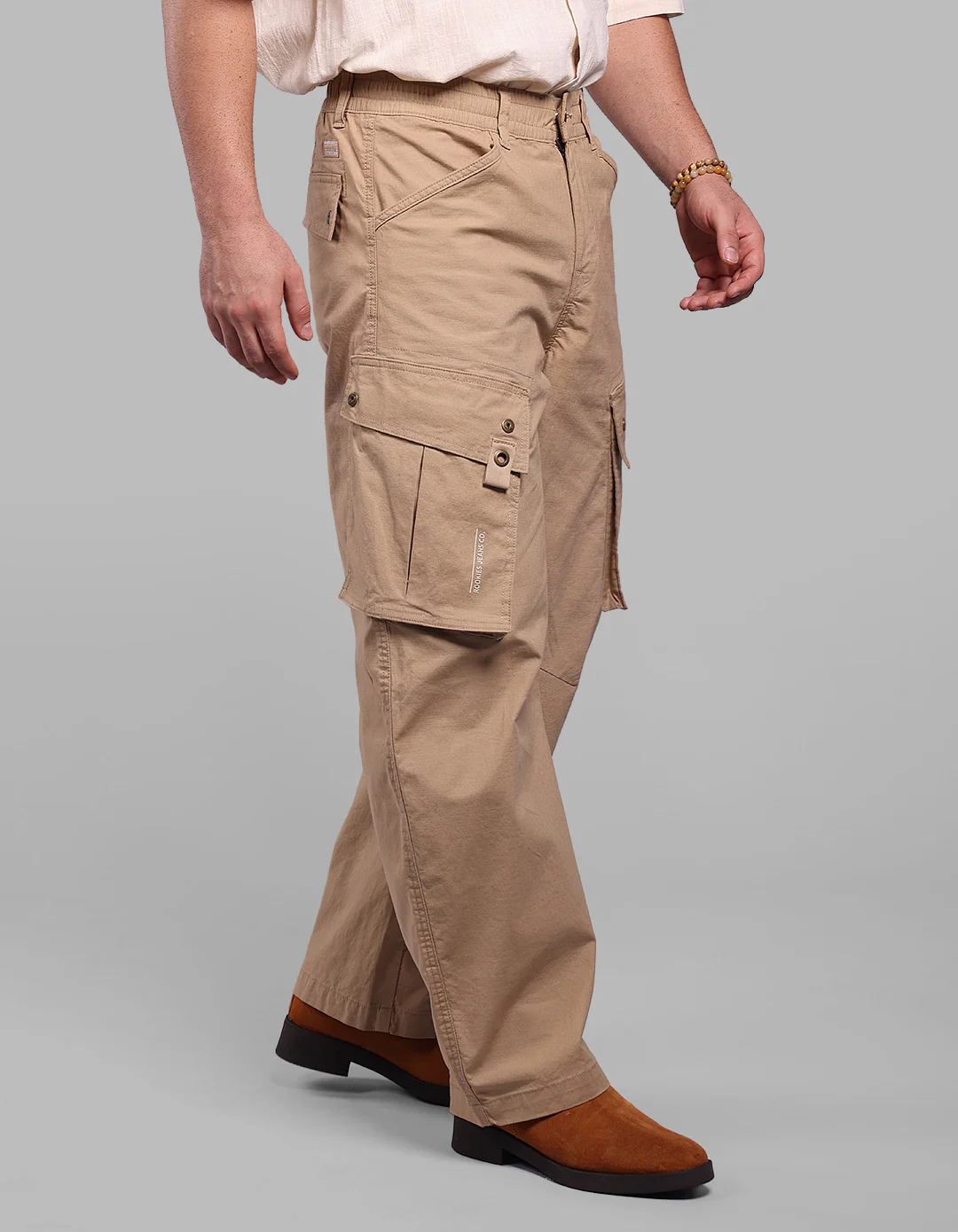 Khaki Balloon Fit Stretch Cargo Pants - Image 4