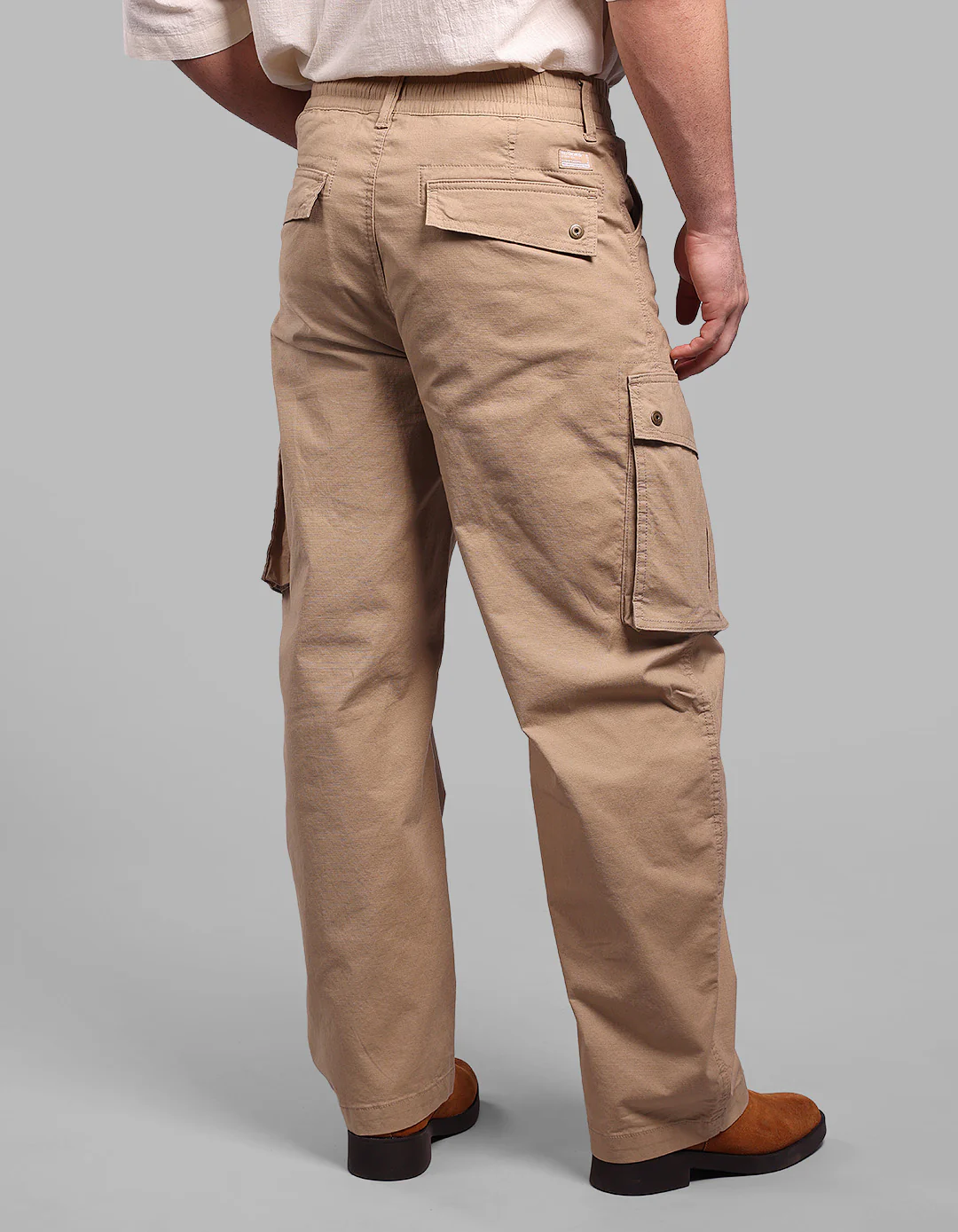Khaki Balloon Fit Stretch Cargo Pants - Image 5