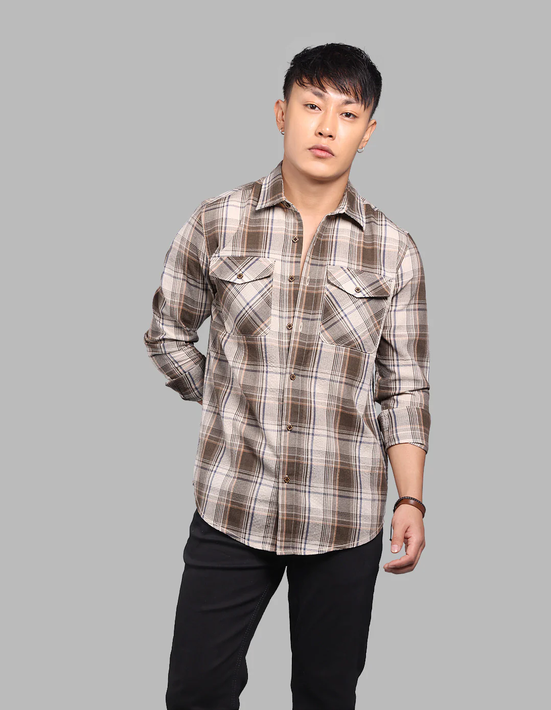 Khaki Full Sleeve Check Shirt