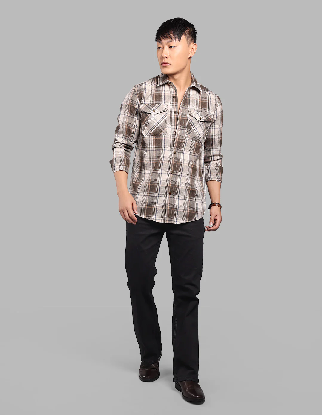 Khaki Full Sleeve Check Shirt - Image 2
