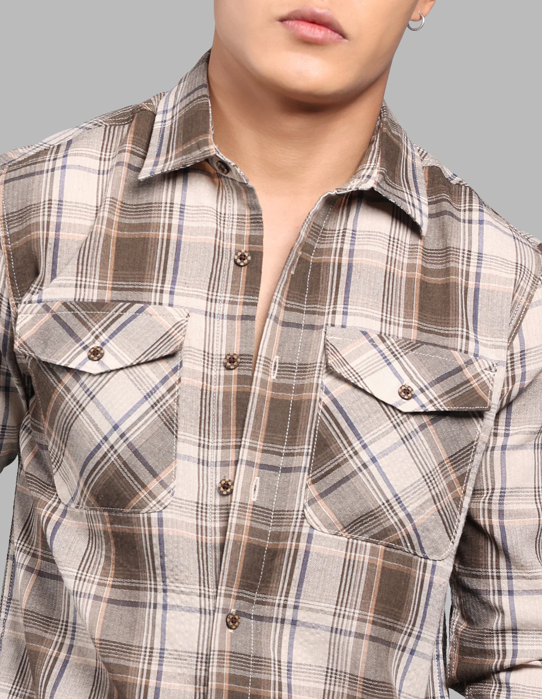 Khaki Full Sleeve Check Shirt - Image 6