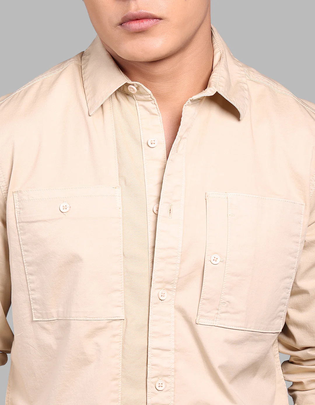 Khaki Full Sleeve Stretch Cargo Shirt - Image 6