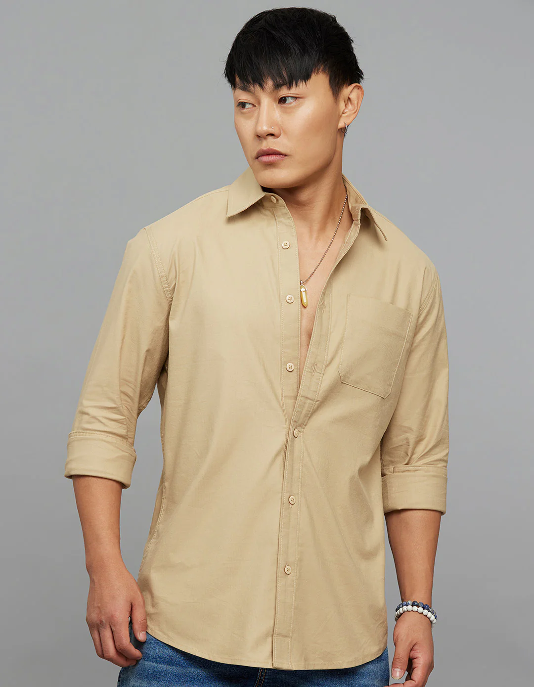 Khaki Full Sleeves Solid Shirt