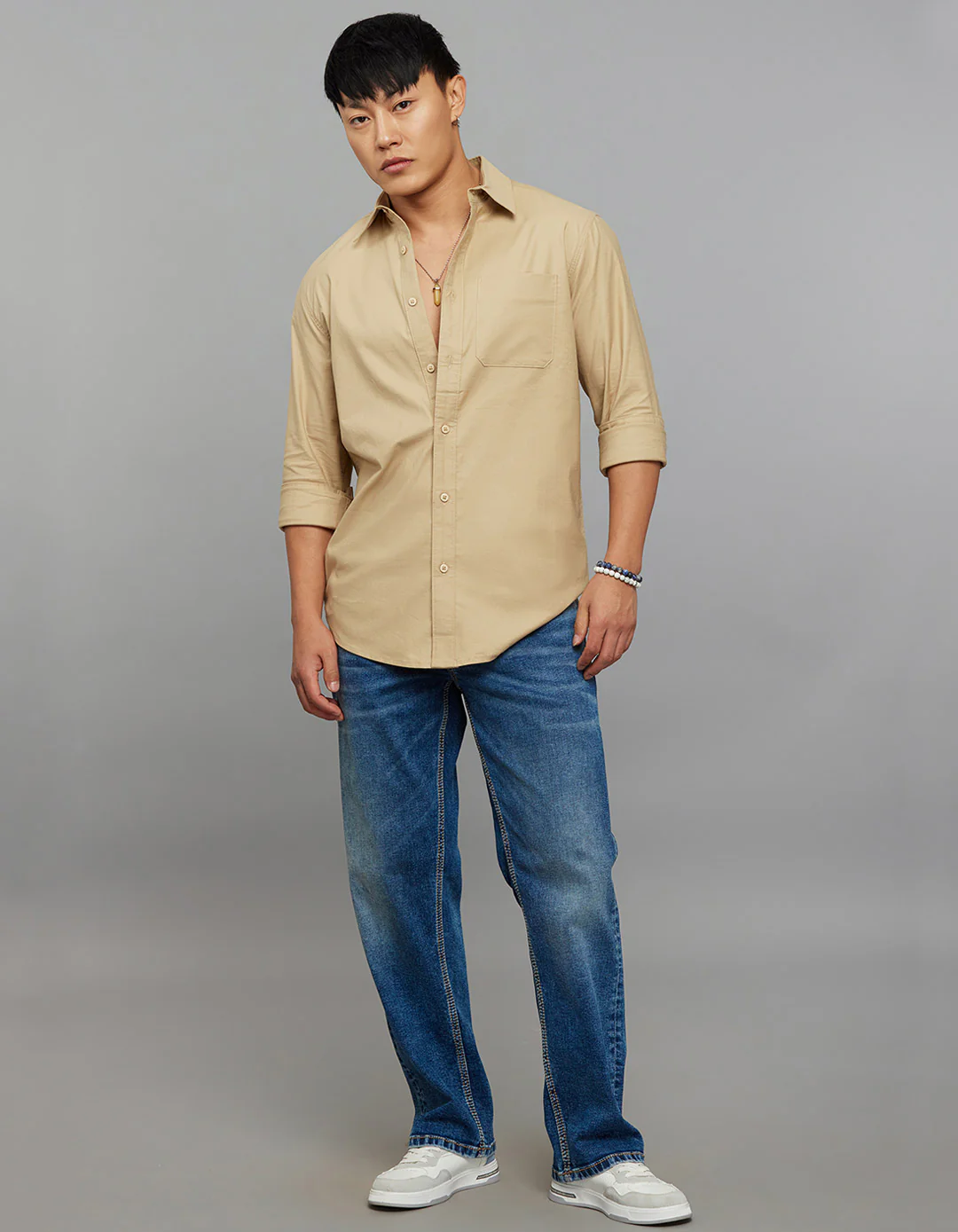 Khaki Full Sleeves Solid Shirt - Image 2