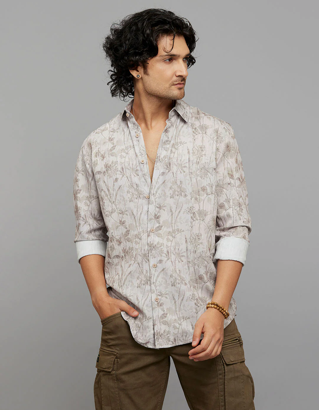 Khaki Full Sleeves Printed Shirt - Image 3
